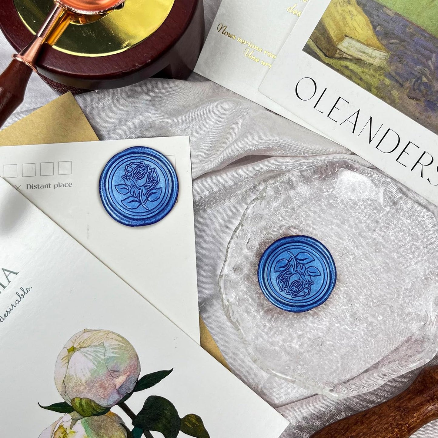 50Pcs Wax Seal Stickers Handmade Envelope Seals Self Adhesive Wax Stickers for Wedding Party Invitations, Envelope, Gift Wrap, Christmas(Rose Style, Blue)