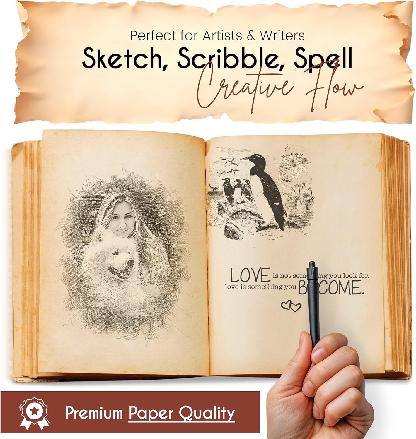 Hocus Pocus Book of Spells – Third Eye Leather Bound Journal with Vintage Clasp Lock – 200 Page Antique Deckle Edge Paper Grimoire Vintage Journal Witchcraft Gift for Men & Women