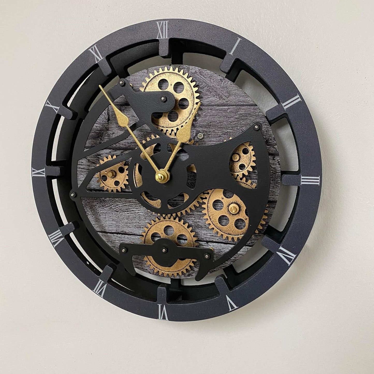 The Gears Clock Desk Clock 10 inches with Real Moving Gears Convertible into Wall Clock (Carbon Grey)
