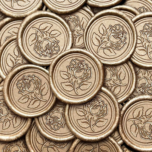 25Pcs Wax Seal Stickers Handmade Envelope Seals Self Adhesive Wax Stickers for Wedding Party Invitations, Envelope, Gift Wrap, Christmas(Rose Style, Champagne Gold)