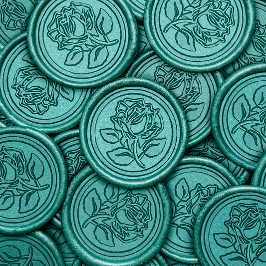 25Pcs Wax Seal Stickers Handmade Envelope Seals Self Adhesive Wax Stickers for Wedding Party Invitations, Envelope, Gift Wrap, Christmas(Rose Style, Duck Green)