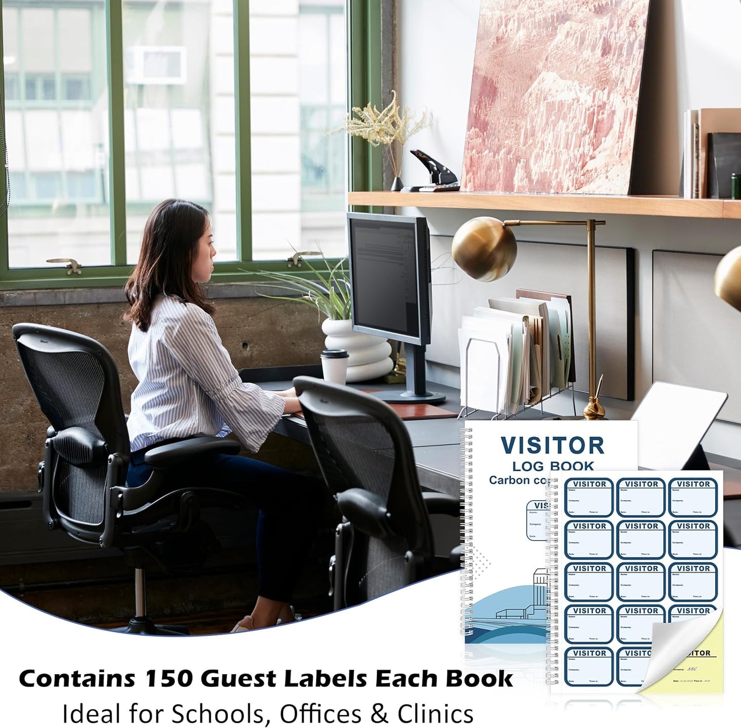 1 Pack of 225 Visitor Badges Registry Log with Carbon Copy Visitor Stickers 8.5x11 Inch Visitor Log Book Extras Protecting Privacy Pages Spiral Bound Self Visitor Badges Guest Register Book (1)