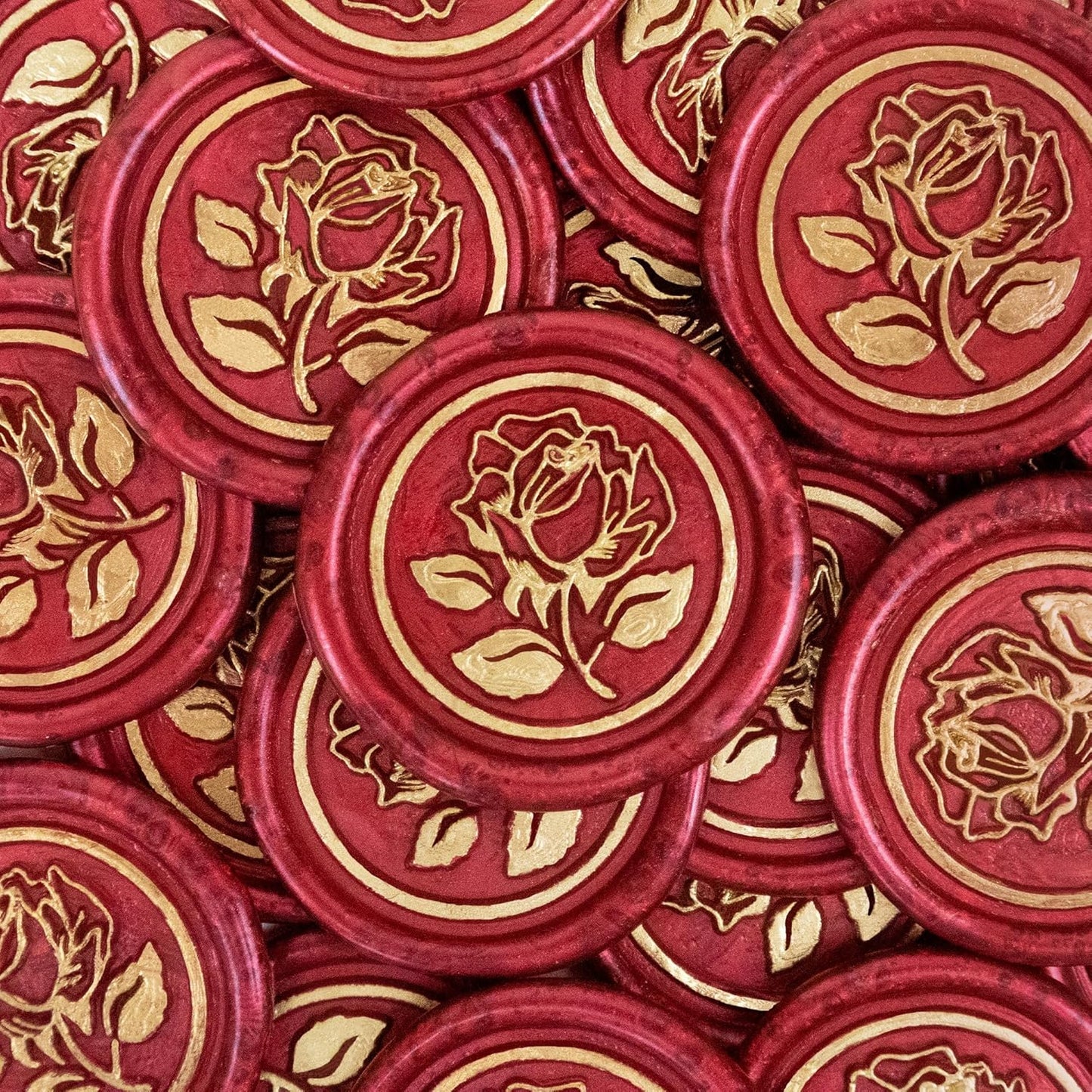 25Pcs Gold & Red Wax Seal Stickers - Handmade Envelope Seals, Self-Adhesive Wax Stickers for Wedding Party Invitations, Envelope, Gift Wrap, Christmas (Gold Rose Style, Red)